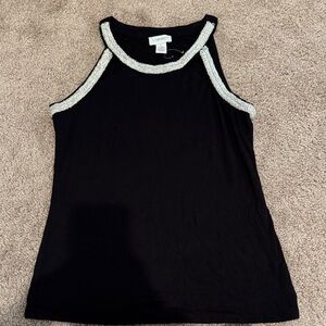 Elegant Black Tank Top with White Trim